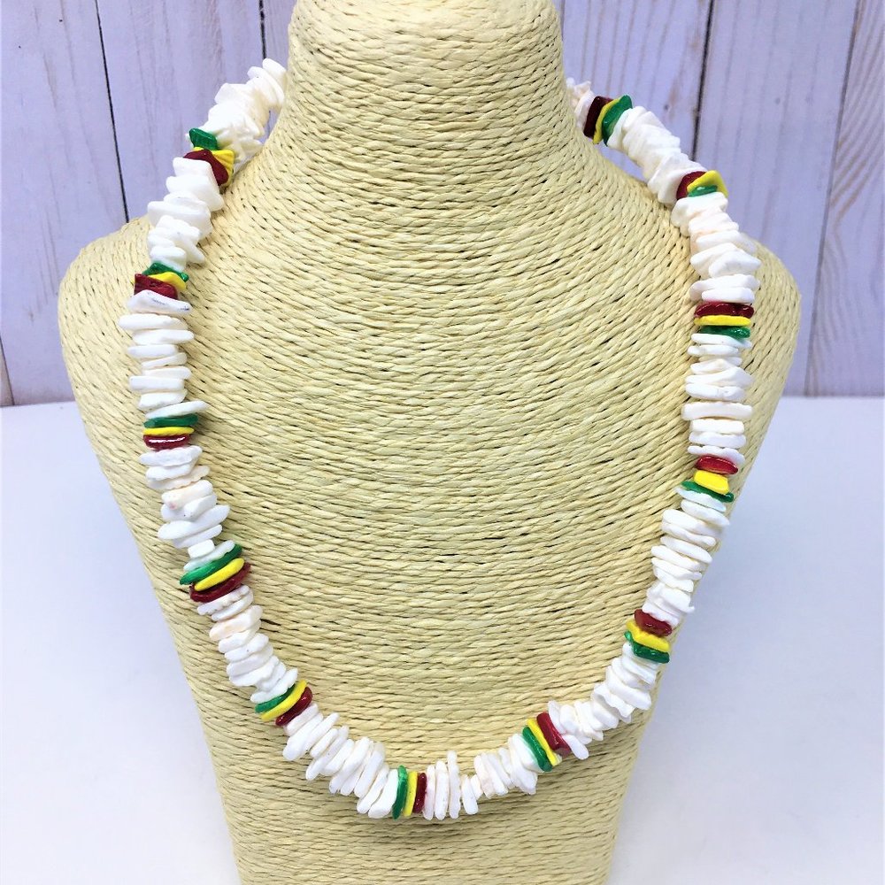 Rasta 18" Puka Shell Necklace Choker - Hand Made